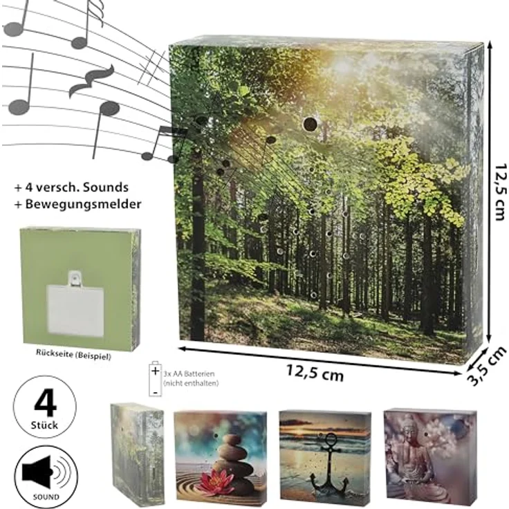 Cepewa Soundbox 4er Set Naturesound, Bewegungsmelder mit 4 natürlichen Klängen, 12x12x3,5 cm, mehrfarbig, batteriebetrieben – Bild 3