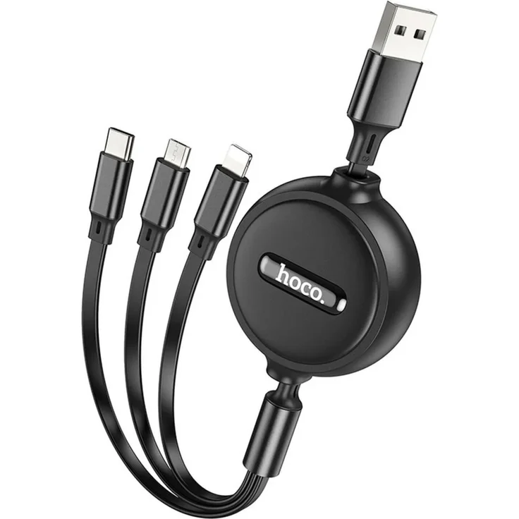 Hoco X75, 3-in-1 USB A zu Lightning / Micro USB / Typ C Kabel, 1 m, 2A, schwarz