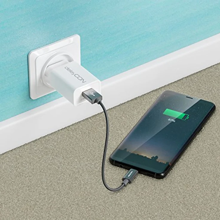 deleyCON 15cm USB-C Kabel, Ladekabel mit Schnellladefunktion, Nylon ummantelt und Metallstecker, Grau, kompatibel mit Apple, Samsung, Google, Huawei, Xiaomi, Laptop, PC – Bild 5