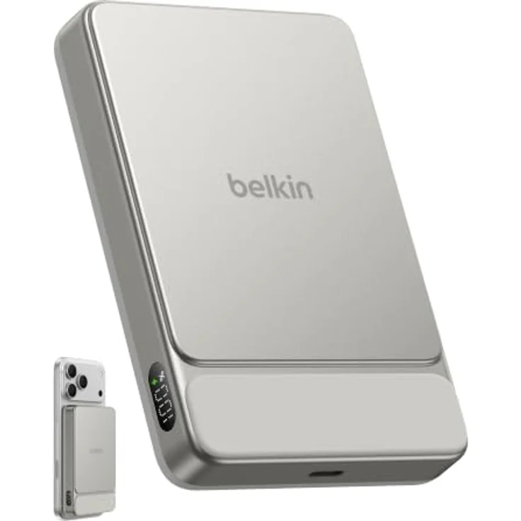 Belkin UltraCharge Power Bank, Induktive Slim-Ladegerät mit 10000 mAh, 25 Watt, Magnetisch, USB-C, Sand – Bild 1