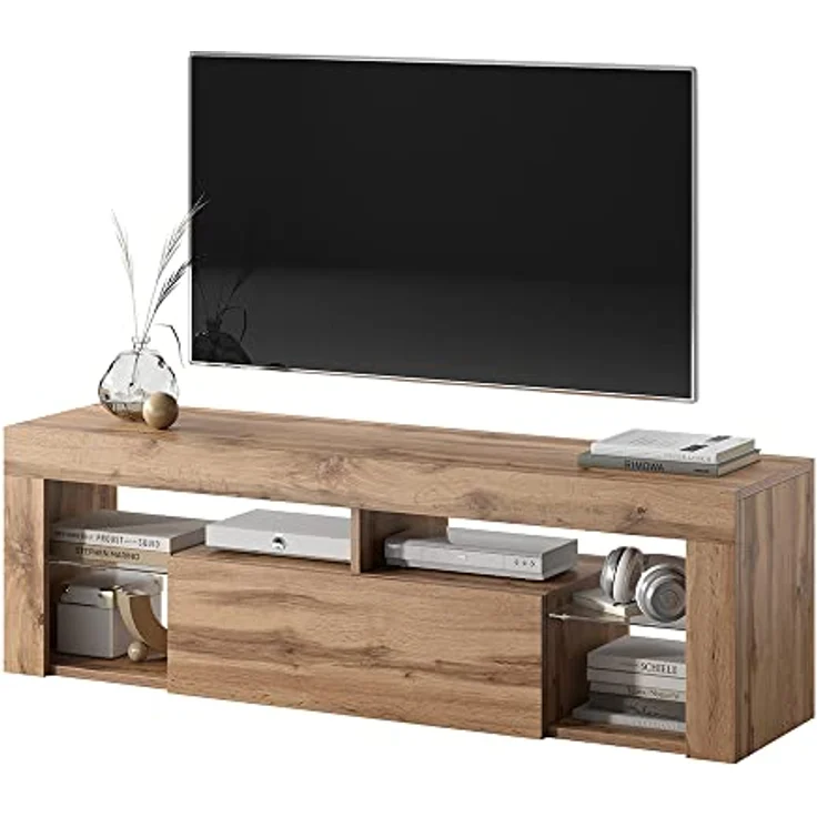 Selsey BIANKO – TV-Lowboard/Fernsehschrank Stehend Holzoptik Eiche Lancaster mit Klapptür 140 cm (ohne LED, Holzoptik Eiche Lancaster) – Bild 4