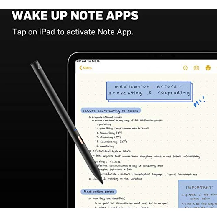 adonit Note2 Stylus Eingabestift für Apple iPad Pro 11'' & 12.9'' / iPad Air (2020 & 2019) / iPad 10.2 / iPad 9.7 / iPad Mini 5 [Handflächenerkennung, Staub- und wasserdicht nach IP65] - schwarz, AND2 – Bild 5