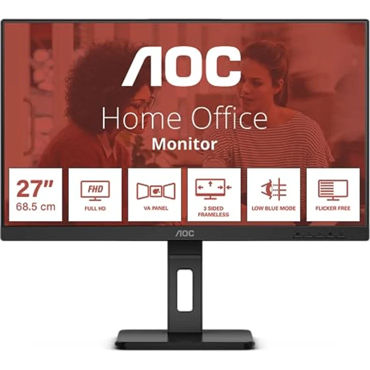 AOC 27E3QAF - 27 Zoll Full HD Monitor, Lautsprecher, höhenverstellbar (1920x1080, 75 Hertz, VGA, HDMI, DisplayPort) schwarz – Bild 1