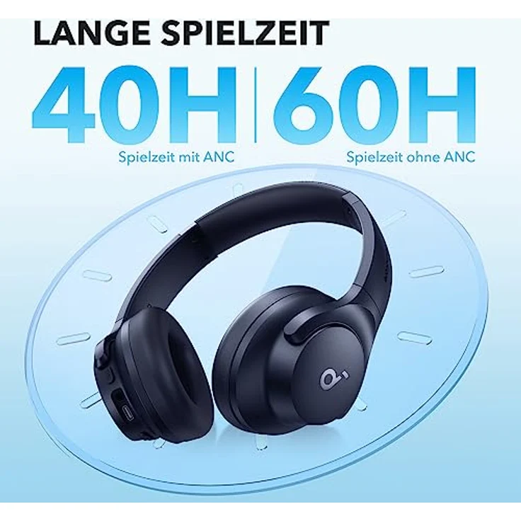 soundcore by Anker Q20i kabelloser Bluetooth Over-Ear-Kopfhörer mit Hybrid Active Noise Cancelling, 40h Spielzeit im ANC-Modus, Hi-Res Audio, tiefer Bass, Personalisierung per App (Blau) – Bild 5