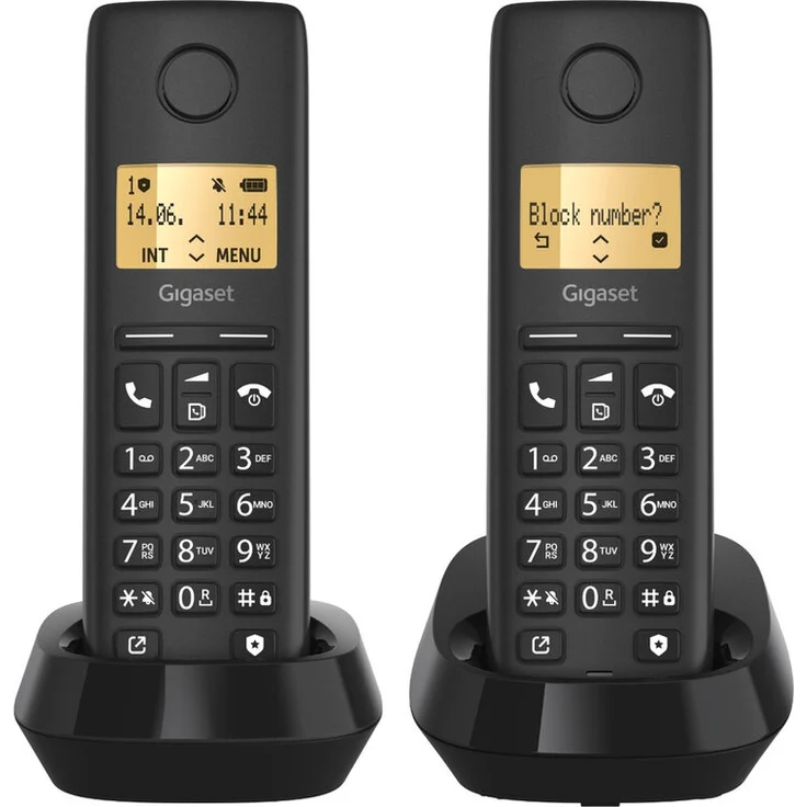 Gigaset Pure 100 Duo DECT Clip Eco, Schnurlostelefon in Schwarz mit Call-Block-Funktion und beleuchtetem Display