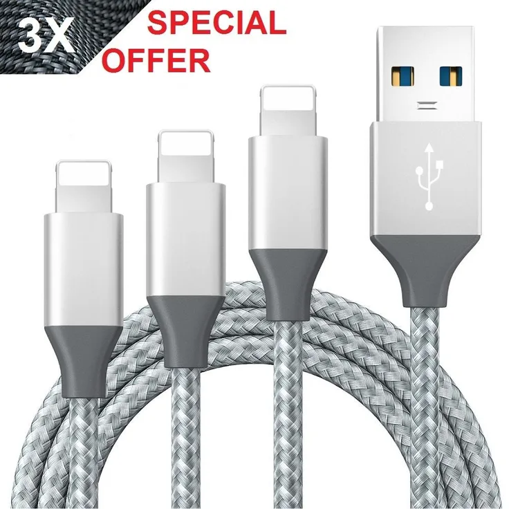 Kevin Frotscher 3x Schnellladekabel für iPhone 14-6 und iPad, 1m Silber, Datenübertragung und Fast Charging