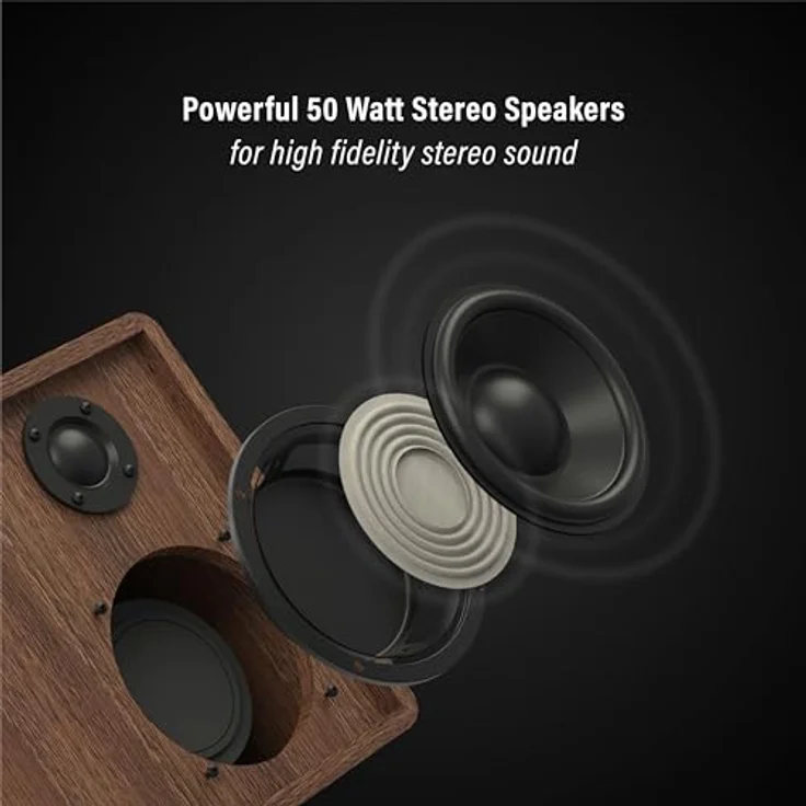 Crosley C65A-WAGL Plattenspieler mit 2 Geschwindigkeiten, 50W Lautsprechern, Moving Magnet Tonabnehmer und Bluetooth, Walnuss – Bild 3