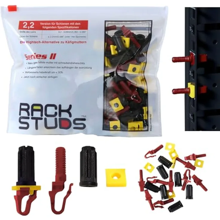Rackstuds R100 II Serverschrauben für Server-Rack-Schienen 19" - Käfigmutter-Alternative - Rot, 100er-Pack, 2,22 mm/0,086 Zoll