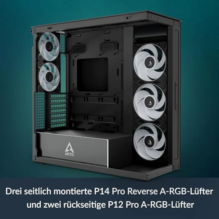 Arctic Cooling ACPCC00016A, Midi Tower PC-Gehäuse mit Sichtfenster, unterstützt ATX, Schwarz, Platz für bis zu fünf 120 mm Lüfter – Bild 3