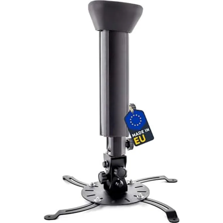 EDBAK Beamer Halterung Decke, Höhenverstellbar 475-650 mm, bis 30 kg, Neigbar -7,5°/+7,5°, Schwarz, Interne Kabelführung