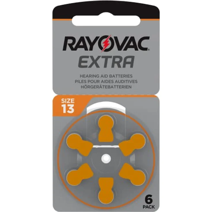 Rayovac Acoustic Zink Luft Hörgerätebatterie in der Größe 13 Pack (mit 60 Batterien geeignet für Hörgeräte Hörhilfen Hörverstärker) orange – Bild 2
