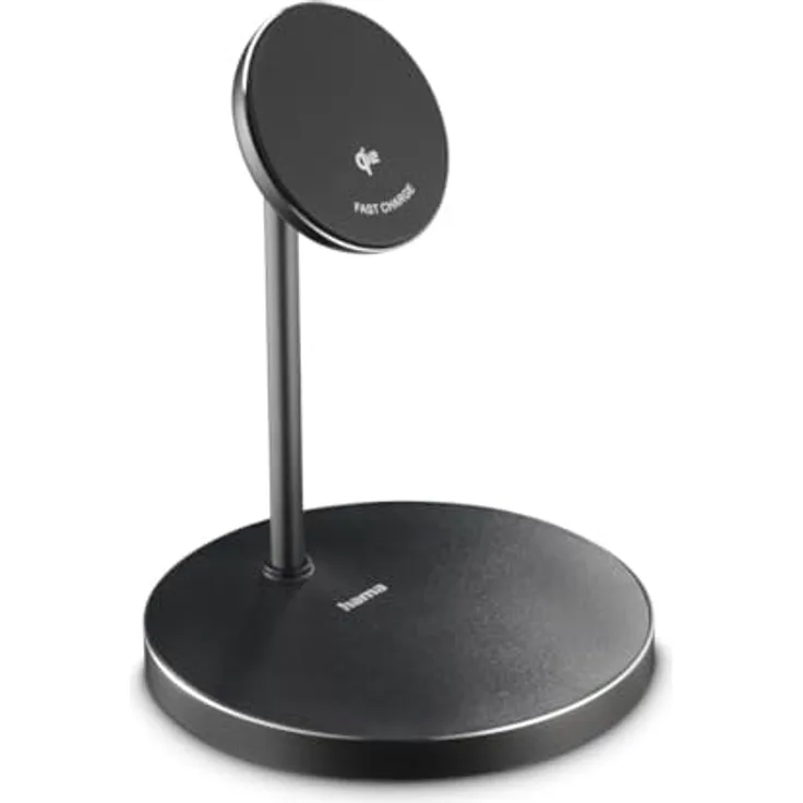 Hama Induktive Ladestation 15 W, Qi2-zertifiziert, magnetischer Wireless Charger, kompatibel mit MagSafe, 2in1 Schnellladegerät für mehrere Geräte, schwarz/anthrazit