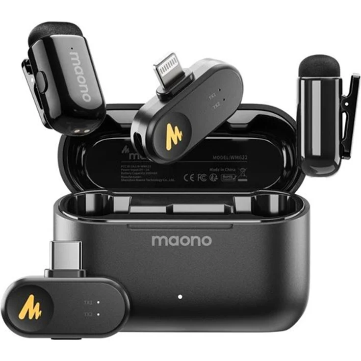 Maono WM622 PBC2 Wireless Lavalier Microphone, MFi-zertifiziert, 360° Audioaufnahme, 30 Stunden Akkulaufzeit