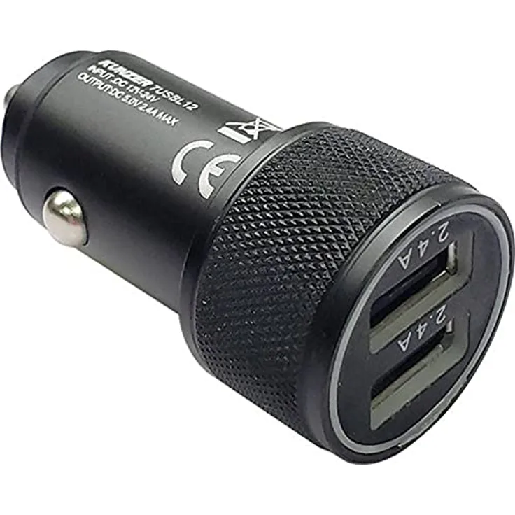 Kunzer 7USBL12 USB-Ladeadapter-KFZ-Ladegerät - 2 USB-Slots 2.4A, schwarz mit blauer Hintergrundbeleuchtung