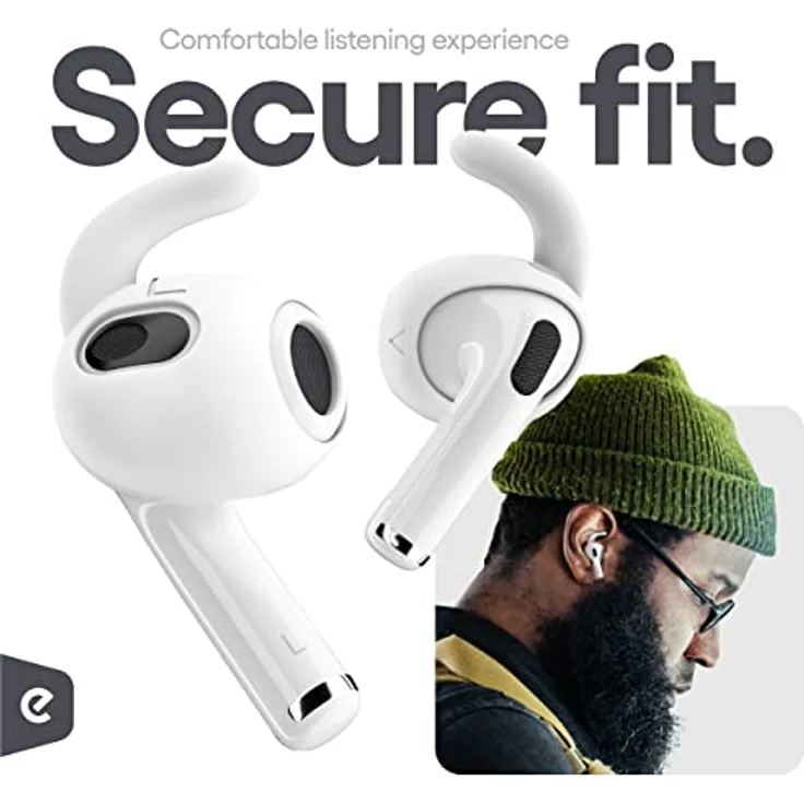 Keybudz EarBuddyz Silikon Ohrhörer Aufsätze für Apple AirPods 3, EarPods Kopfhörer Ohrhörer Zubehör, Ohrhaken Ohrbügel, rutschfest, Sport, weiß, Medium – Bild 2