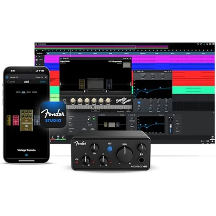 Fender Audiobox Go, Ultrakompaktes 2x2 USB-C Audio-Interface, 24-Bit / 96 kHz mit XLR-Combo-Vorverstärker und Instrumenteneingang, ideal für Mobile Aufnahmen – Bild 1