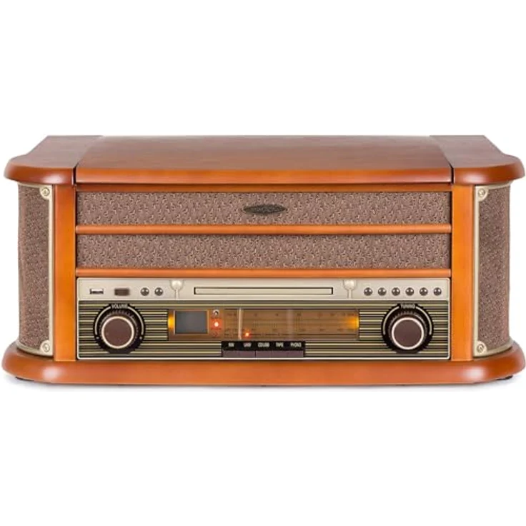 Reflexion HIF2002 Retro Stereo-Anlage mit Plattenspieler, Kassette, CD-Player und Radio (UKW - MW, CD - MP3, USB, beleuchtetes LCD-Display, Fernbedienung, 2x40 Watt Musikleistung), braun – Bild 4