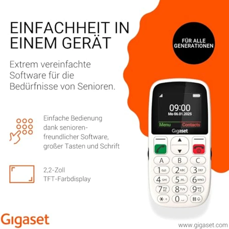 Gigaset GL395, Mobiltelefon mit 2,2 Zoll Display, SOS-Notruftaste, IP44 Schutz, Weiß – Bild 2