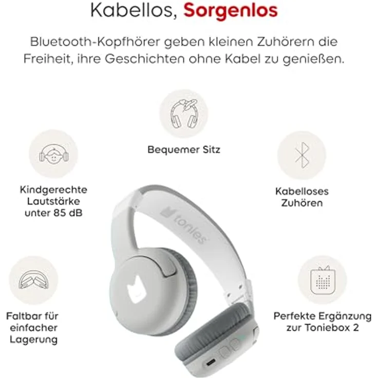 tonies Lauscher Revision Kinder-Kopfhörer, Bluetooth & NFC, kabellos mit LED-Lichtern, bis zu 40 Stunden Akkulaufzeit – Bild 3