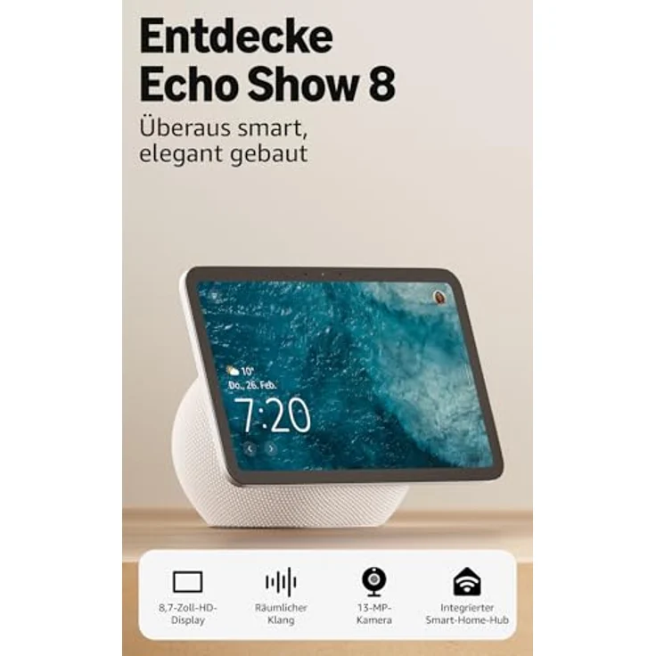 AMAZON Echo Show 8 (2025 Release), Smart Speaker mit 8,7-Zoll HD, 3D-Audio und Kamera mit 3,3x-Zoom, Glacier White – Bild 6