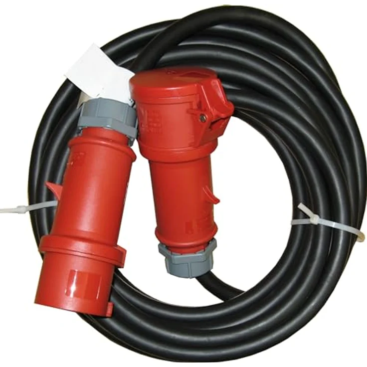 WDH Aktobis 32A CEE-Verbindungskabel H07RN-F 5G6, 10 m, inkl. Kupplung und Stecker, IP44, schwarz