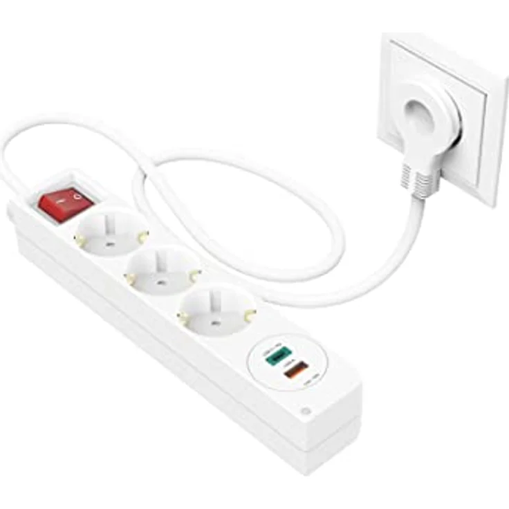 Hama Steckdosenleiste, 3-fach, mit USB-A und USB-C-Buchse (PD/Quick Charge, max. 18W, 5in1 Mehrfachsteckdose mit Schalter, Schutzkontaktstecker, Buchsen inkl. Berührungsschutz, 1,4m) weiß – Bild 5