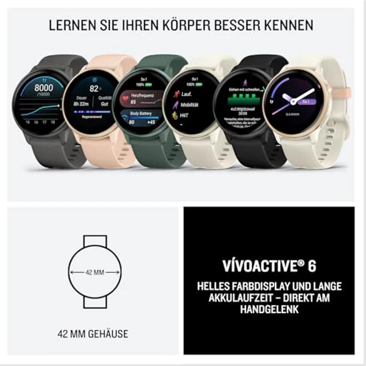 Garmin Vivoactive 6, 42 mm GPS-Fitness-Smartwatch mit AMOLED-Display, Herzfrequenz-Tracking und in Bone/Pink Dawn Metallic – Bild 7