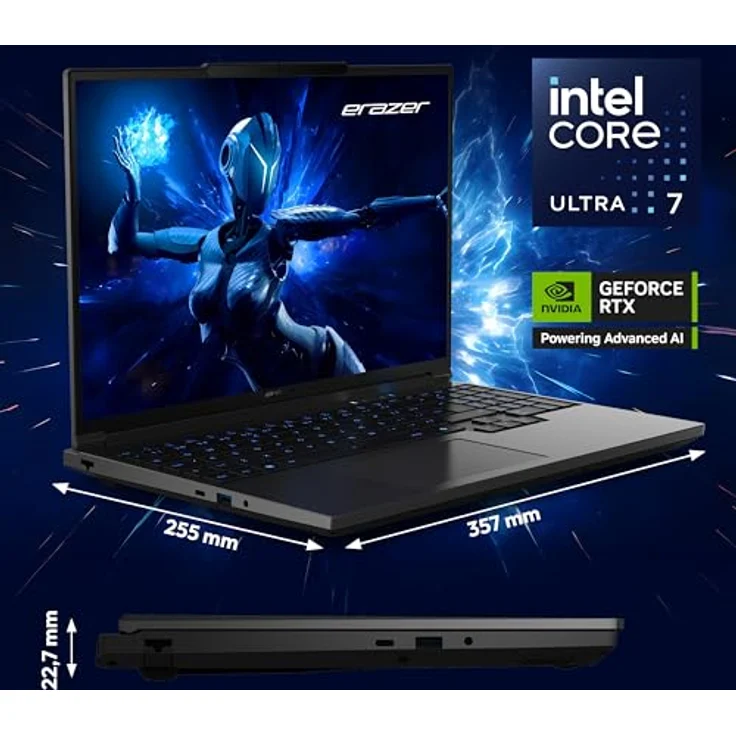 ERAZER Major 16 X1 Gaming Laptop, 40,6 cm (16") QHD+ 300Hz, Core Ultra 7 255HX, Geforce RTX 5070 Ti 12GB, 32GB DDR5 RAM, 2TB PCIe SSD, RGB Backlit Keyboard, Windows 11 Home – Bild 2