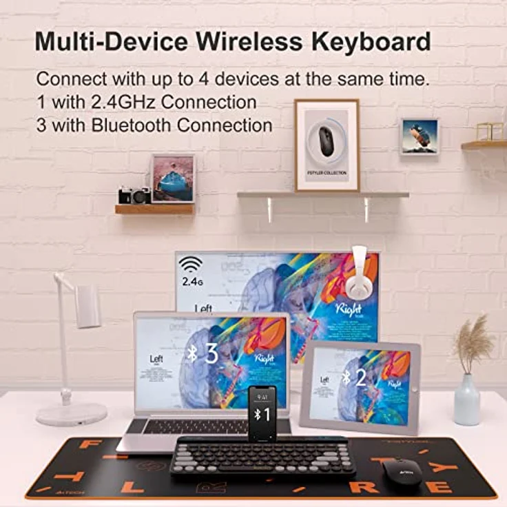 Bloody FBK30 QuietKey 2.4G Kabellose Tastatur und Bluetooth Dual-Modus, bis zu 4 Geräte, tragbar mit integrierter Unterstützung für Mac iOS, Windows Android (Schwarze Johannisbeere) – Bild 4