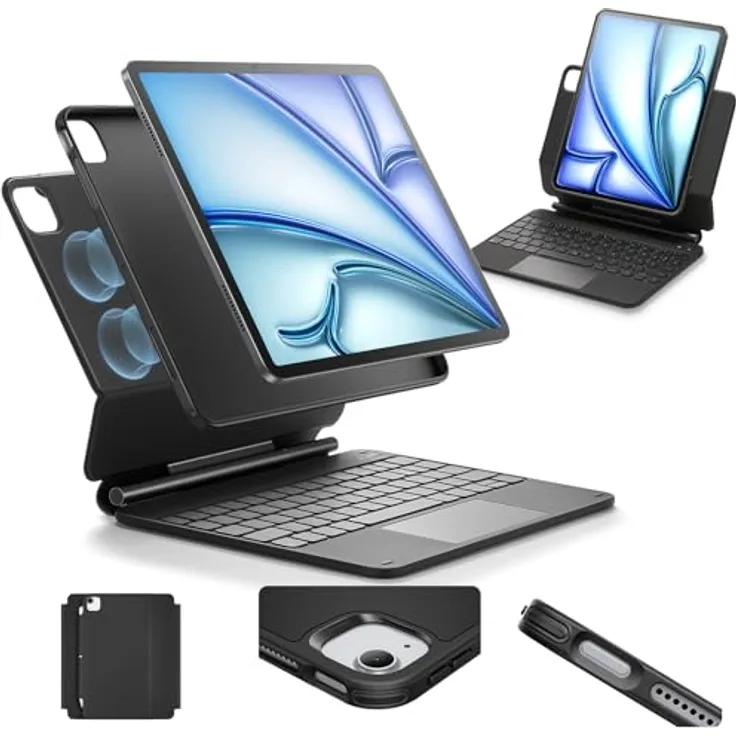 ESR Hülle mit Keyboard für iPad Air 11 Zoll (M4/M3/M2, 2026/2025/2024) und Pro 11 (1st-4th Gen), magnetischer Ständer, federnde Leuchttasten, Multi-Touch-Trackpad, Schwarz
