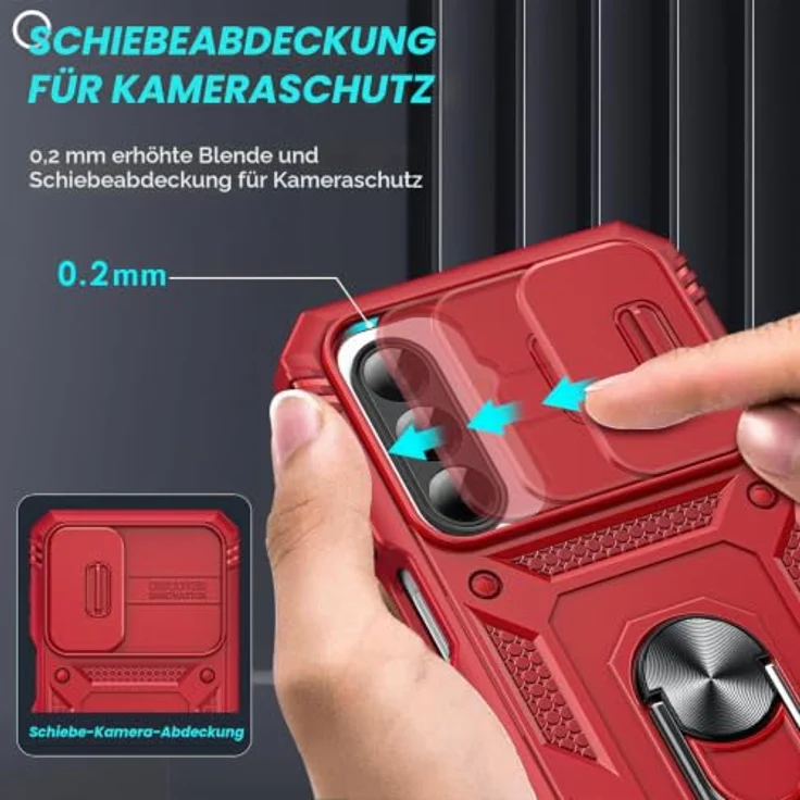 LeYi Kameraschieber Hülle für Samsung Galaxy A26 5G, Militärschutz Cover mit Schiebekamera Abdeckung, 2 Displayschutzfolien, Stoßfest, Rot – Bild 3