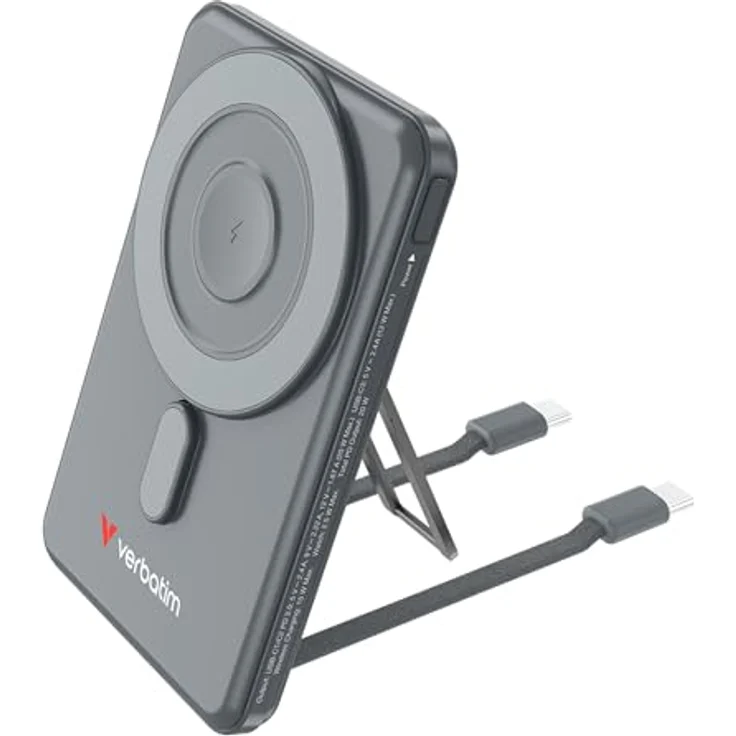 Verbatim Charge 'n' Go 2C Powerbank, 5000mAh, kabelloses Laden mit Ständer, grau – Bild 2