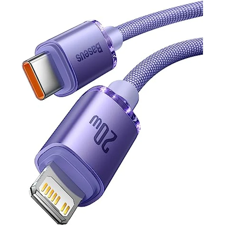 Baseus Crystal Kabel USB-C auf Lightning, 20W PD, 2m, violett, Hochgeschwindigkeitsdatenübertragung bis 480 Mbps, Überhitzungsschutz – Bild 2