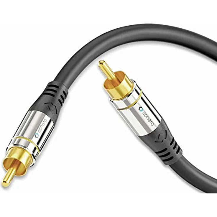 Sonero® Premium 1,00m Cinch Kabel, 1x Cinch Stecker auf 1x Cinch Stecker, Subwoofer, Verstärker, Beamer, AV Receiver, schwarz – Bild 2