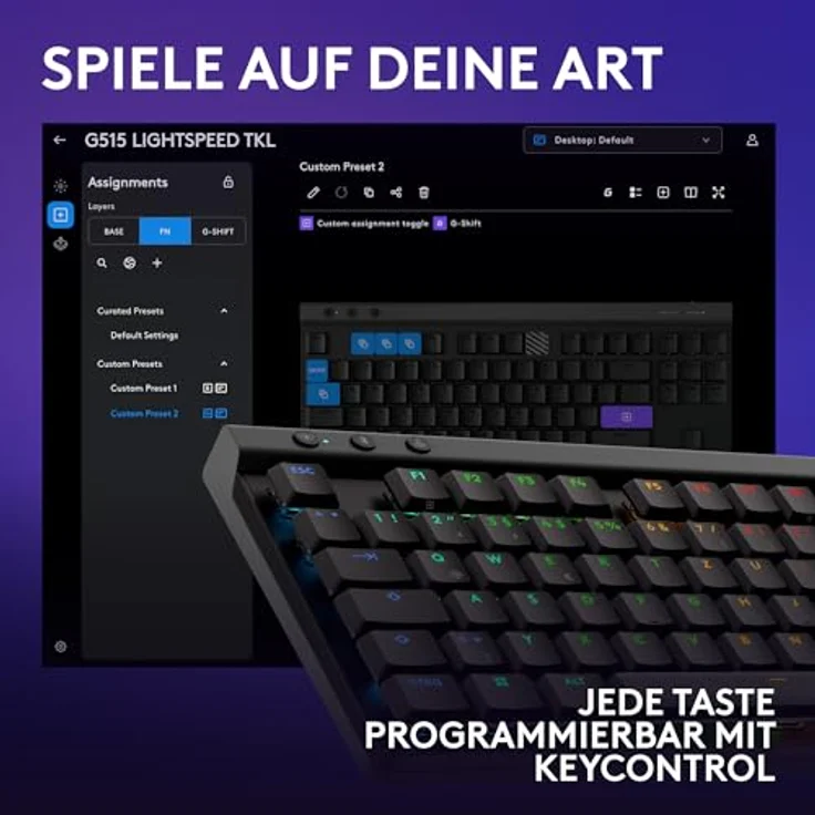 Logitech G515 LIGHTSPEED TKL Black (DE) Kabellose Tastatur in Mehrfarbig – Bild 7