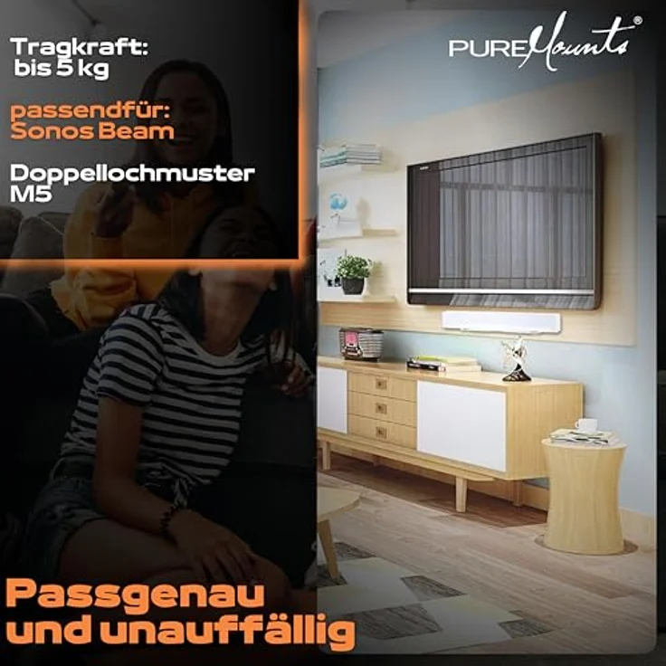 PureMounts PM-SOM-091 Wandhalterung kompatibel mit SONOS BEAM Soundbar, Traglast: 5kg, weiß – Bild 4