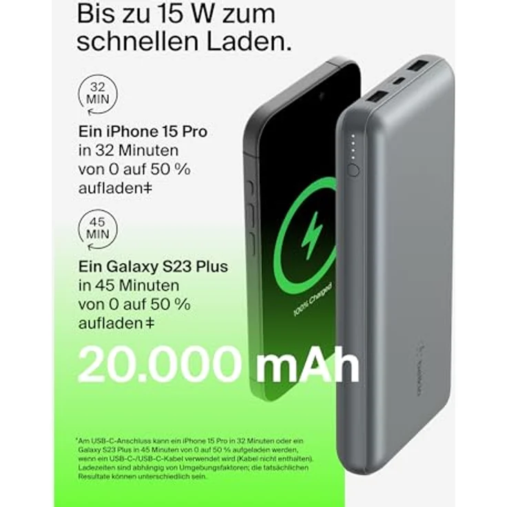Belkin BoostCharge Powerbank, 20.000mAh, Spacegrau, 3 Anschlüsse zum Schnellladen – Bild 4