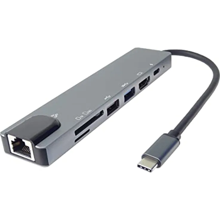 PremiumCord USB-C Dock mit 4K HDMI, RJ45, USB 3.0, USB 2.0, SD, MicroSD/TF und PD 87W, Auflösung UHD 4K 2160p 30Hz, Full HD 1080p, USB 3.2 Typ C, Aluminiumgehäuse, Länge 20cm