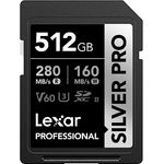 Lexar Silver Pro SD Karte 512GB, SD Speicherkarte UHS-II, V60, U3, C10, SDXC Karte, Bis zu 280 MB/s Lesen, für professionelle Fotografen, Videofilmer, Enthusiasten (LSDSIPR512G-BNNAA)