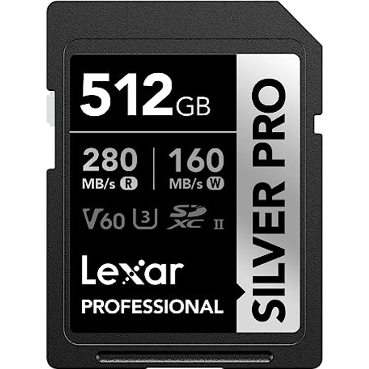 Lexar Silver Pro SD Karte 512GB, SD Speicherkarte UHS-II, V60, U3, C10, SDXC Karte, Bis zu 280 MB/s Lesen, für professionelle Fotografen, Videofilmer, Enthusiasten (LSDSIPR512G-BNNAA) – Bild 1