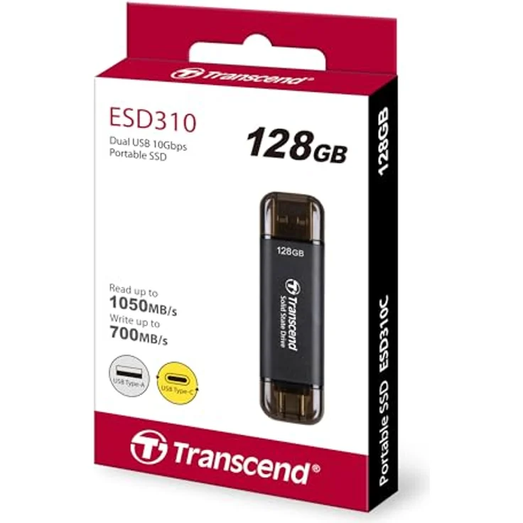 Transcend Portable SSD ESD310C 128GB Type-A/Type-C - Hohe Lesegeschwindigkeit bis zu 1050 MB/s, langlebig – Bild 2