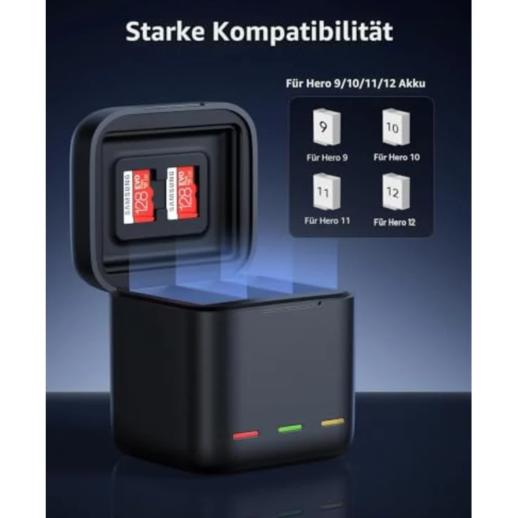 TELESIN 2 Akkus + 3-Slot-Ladecase für GoPro Hero 12/11/10/9 Black, 1750 mAh, USB-C, kompakt, schmutz- und staubgeschützt – Bild 4