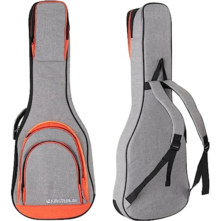 Kirstein EGBK-1122OG E-Gitarrentasche - 10 mm Starke Polsterung und Fixierung für den Instrumentenhals - Gepolsterte Rucksack-Gurte - DREI große Aufsatztaschen - Innenmaße (LxB): 103 x 37 cm - Grau