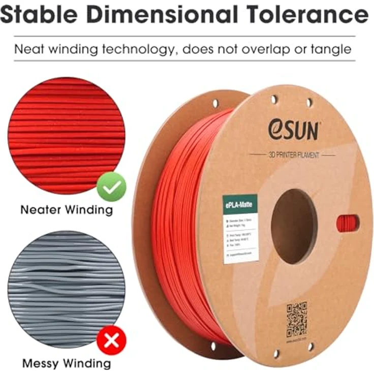 eSUN Upgraded Matte PLA 3D Drucker Filament, 1.75 mm, Maßgenauigkeit +/- 0.03 mm, 1 kg Spule, feuerrot, verbesserte Haftung und Zähigkeit – Bild 3