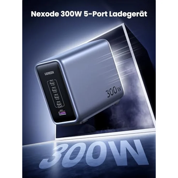 UGREEN USB C Ladegerät, Nexode 300W Charger PD 3.1 GaN Netzteil 5 Ports PPS - MacBook Pro 2021 16", MacBook Air, Surface Book, iPhone 16 Pro Max, 16 Pro - Schwarz – Bild 2