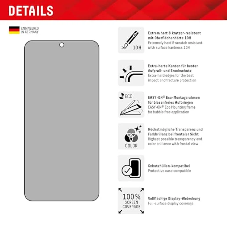 Displex Privacy Full Cover Panzerglas (10H) für Samsung Galaxy S24+, Eco-Montagerahmen, Privacy Filter, Tempered Glas, kratzer-resistente Schutzfolie, hüllenfreundlich – Bild 2