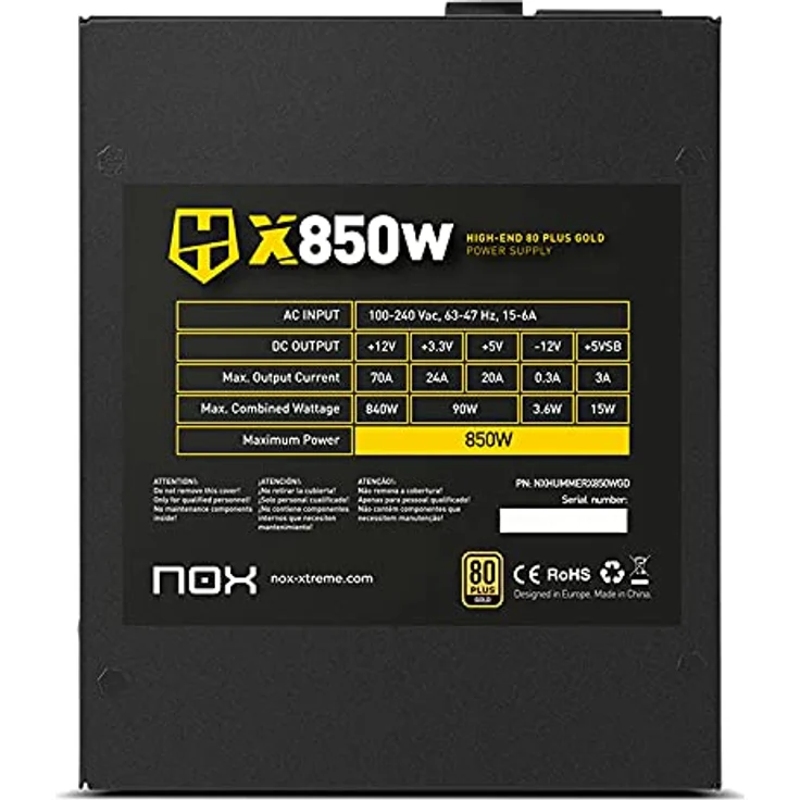 Nox HUMMER X 850W PLUS GOLD, 80 Plus Gold Netzteil mit 120-mm-Lüfter, modular, Schwarz – Bild 6