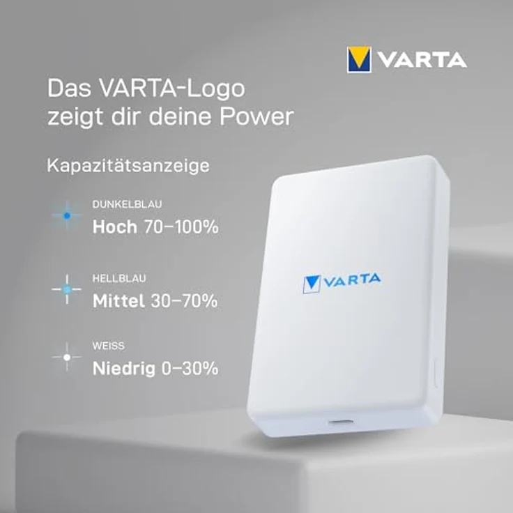 Varta Power Bank 5.000mAh, Mag Pro, magnetisch kabellos, 7,5W, USB Typ C, weiß – Bild 4