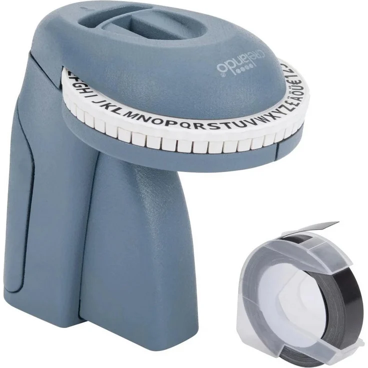 Crelando Etiketten Prägegerät, mechanisches Etikettendruckgerät mit 9 mm Klebeband, blau
