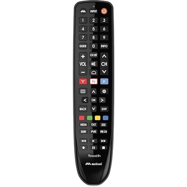 MELICONI GUMBODY Personal 9+, Fernbedienung für HISENSE TV mit stoßfestem Gummikörper und LEARN-Funktion